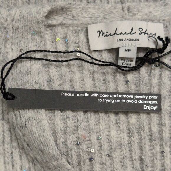 NWT Michael Stars Heather Grey Ribbed Sequin Wrap Laurel Surplice Sweater Sz MP - Picture 7 of 10